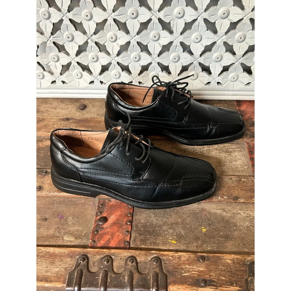 Dexter‎ Mens Black Pebbled Leather Square Toe Lace Up Derby Dress Shoes Size 8